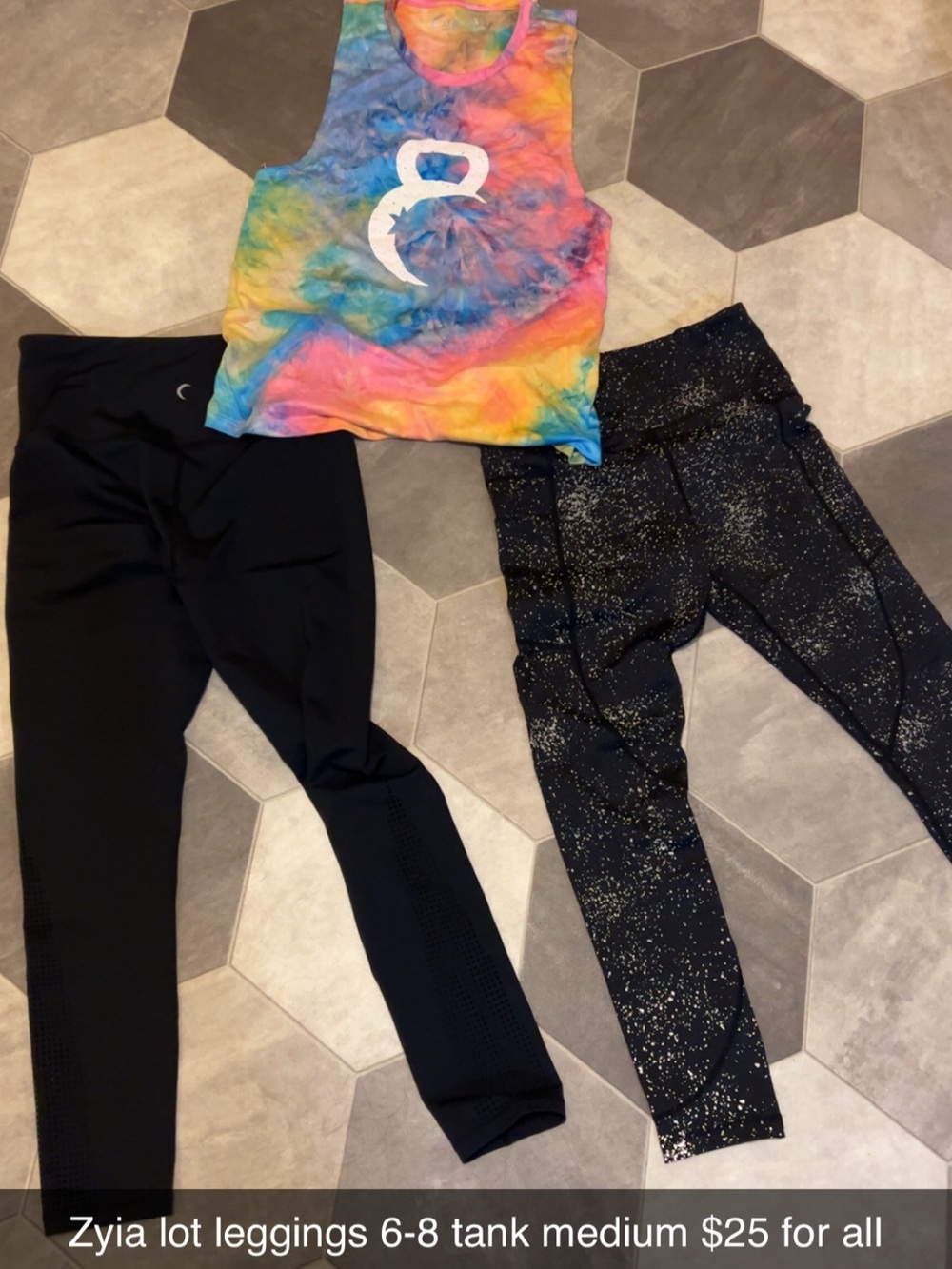 ZYIA active bundle Black Solid & Black with Speckle Leggings, tank & hoodie